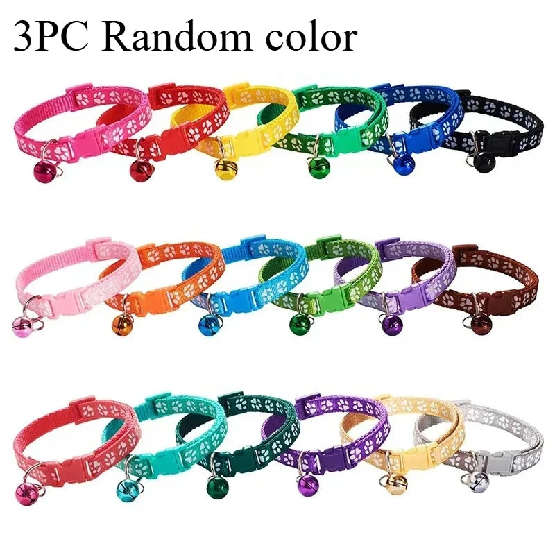 3pcs Pet Collar w/Bell Footprints