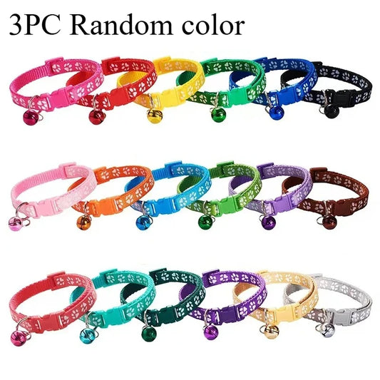 3pcs Pet Collar w/Bell Footprints