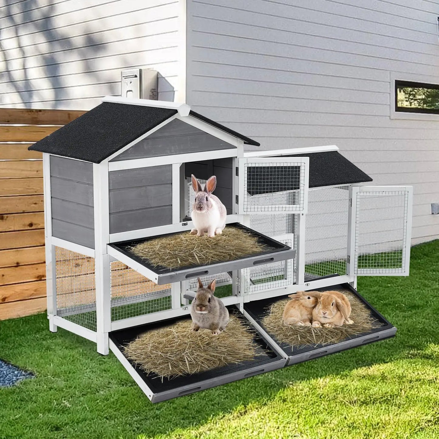 Indoor Bunny Cage, with 3 Leak-Proof Removable Trays