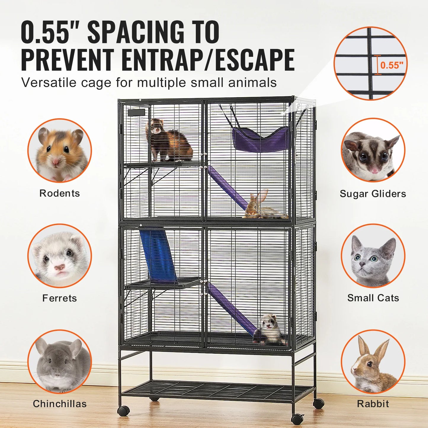Large 4 Tier Rolling Metal Ferret Cage
