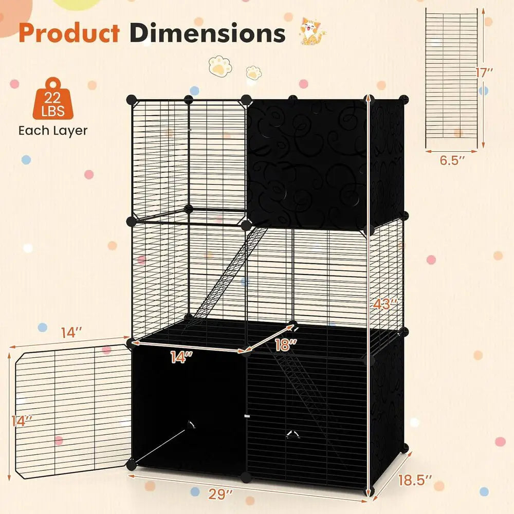 3-Tier Indoor Detachable Metal Cat Enclosure