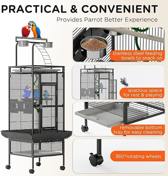 60 In Wrought Iron Bird Cage with Rolling Stand