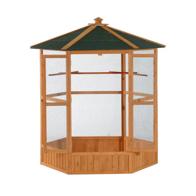 70"H Hexagonal Wooden Bird Cage