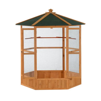70"H Hexagonal Wooden Bird Cage