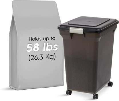 Dog Food Storage Container 58 Lb, Airtight Large Pet Food Storage Bin with Wheels, for Dog Cat Bird Chicken Food, Holds Up to 58