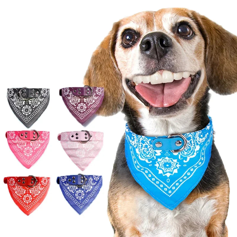 Adjustable Leather Printed Dog Bandana