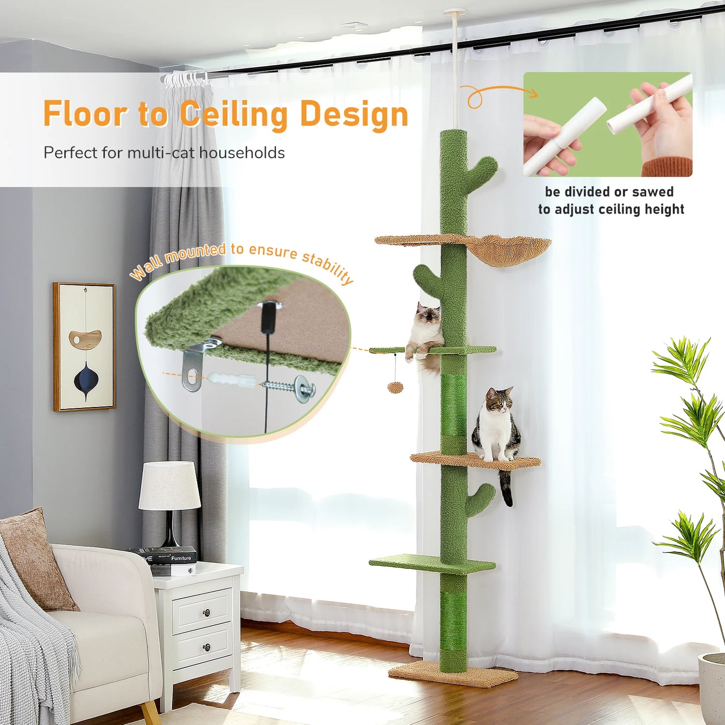 Adjustable Height Indoor Tree w/Scratching Post