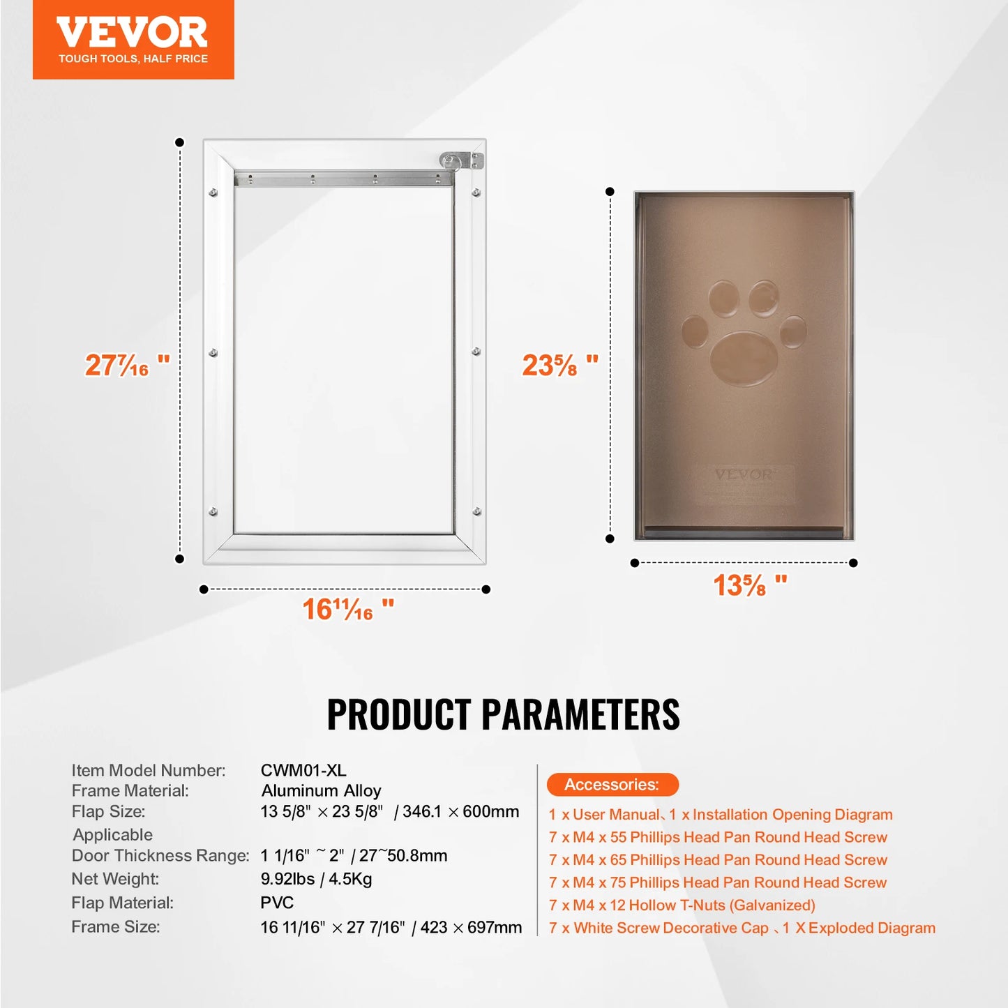 Aluminum Frame Pet Door w/Lock & Flap System