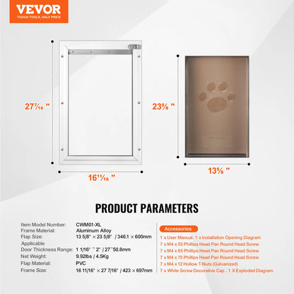 Aluminum Frame Pet Door w/Lock & Flap System