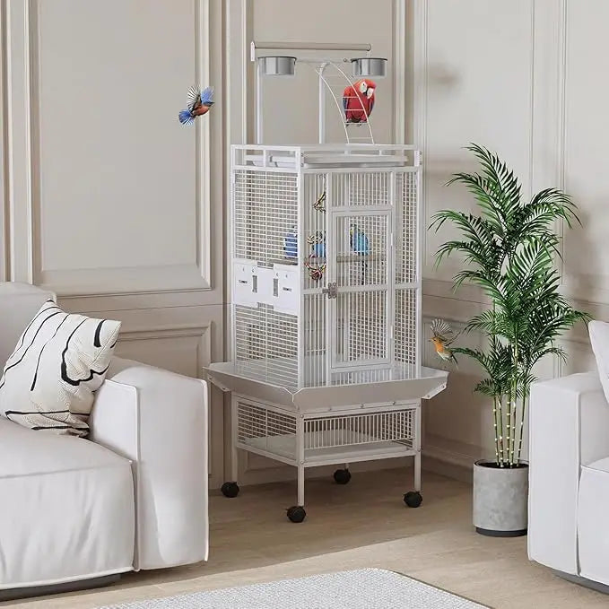 60 In Wrought Iron Bird Cage with Rolling Stand