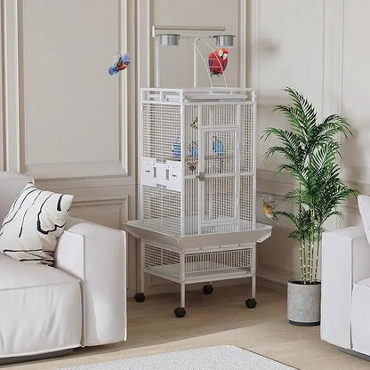 60 In Wrought Iron Bird Cage with Rolling Stand