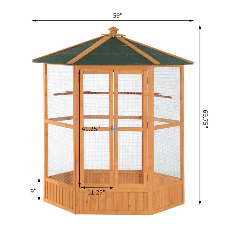 70"H Hexagonal Wooden Bird Cage