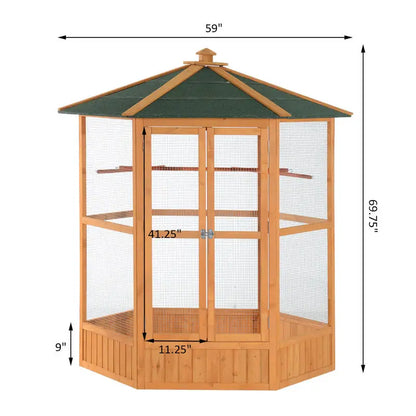 70"H Hexagonal Wooden Bird Cage