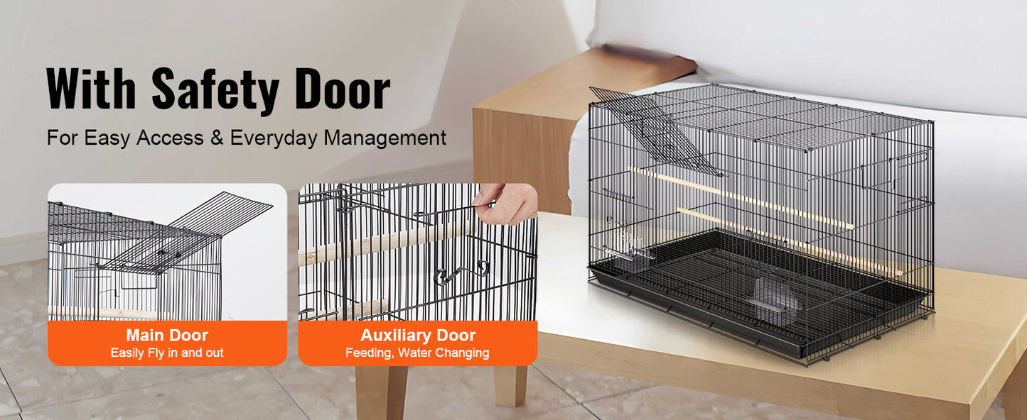 30in Metal Bird Cage 
 

69-Inch Extra Large Rolling Bird Cage for Parrots and Cockatiels Flight Cage with Storage Shelf,Feed Bowls & Wood Perch