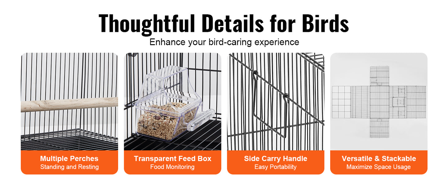 30in Metal Bird Cage 
 

69-Inch Extra Large Rolling Bird Cage for Parrots and Cockatiels Flight Cage with Storage Shelf,Feed Bowls & Wood Perch