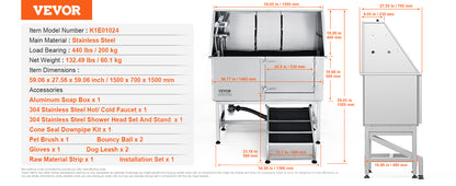 62" Dog Grooming Tub Stainless Steel