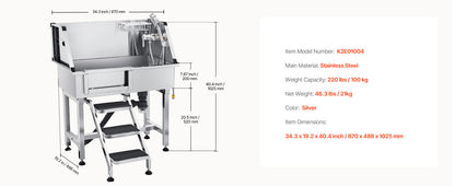 34" Stainless Steel Dog Washing Station