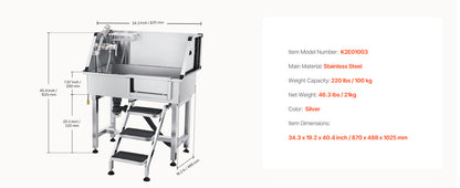 34" Stainless Steel Dog Washing Station